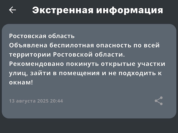 В Ростовской области объявили беспилотную опасность