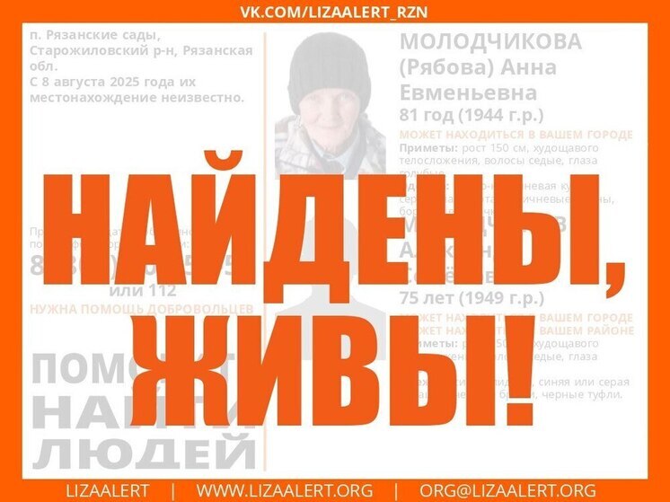 После шести дней поисков пропавших в Рязанской области пенсионеров нашли