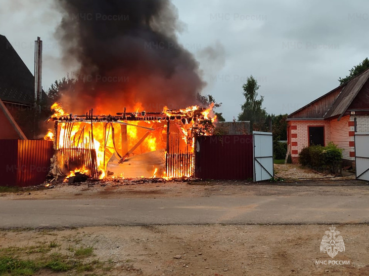 Пять человек тушили полыхающий гараж в медынской деревне