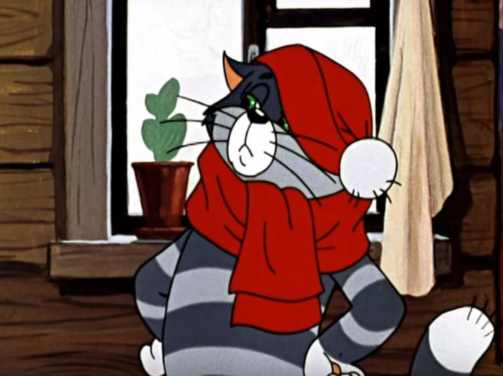 A scene from `Three from Prostokvashino`, featuring Matroskin the Cat.