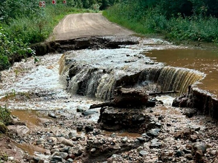 В Валдайском округе произошел размыв дороги из-за поднятия воды в пруду