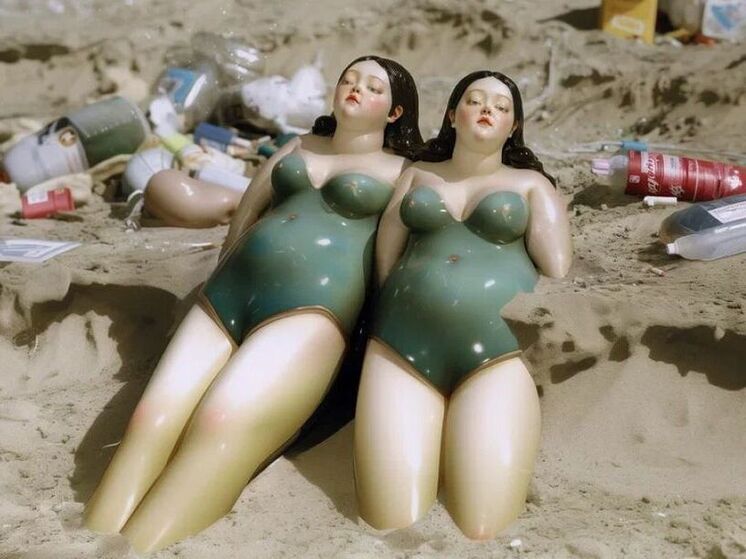 Still from `Ideally Rejected` showing discarded porcelain figures on a landfill