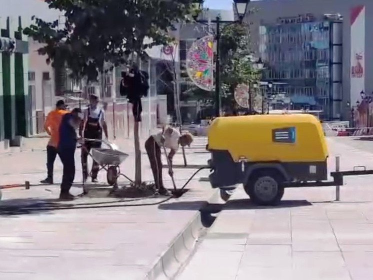 На пешеходной Волжской продолжают укладывать плитку