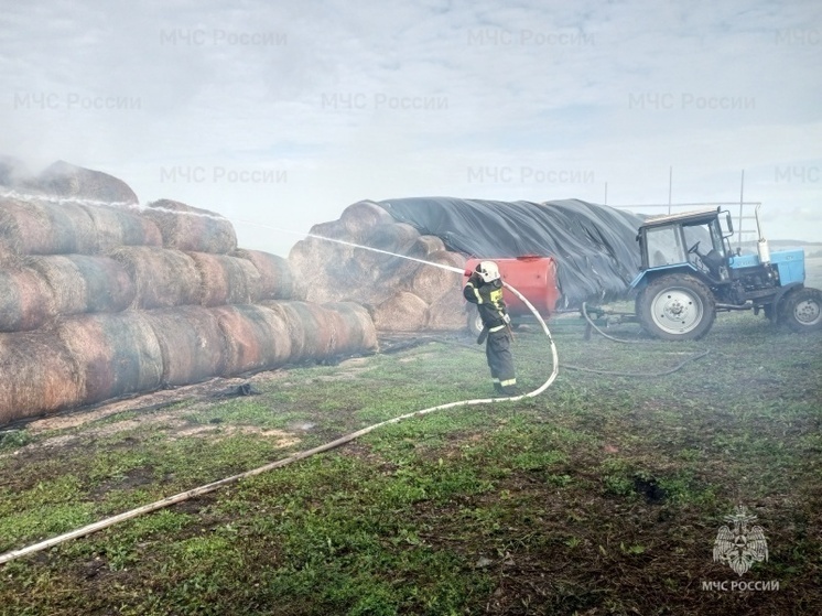 В Орловской области сгорели тюки сена на площади 150 квадратных метров