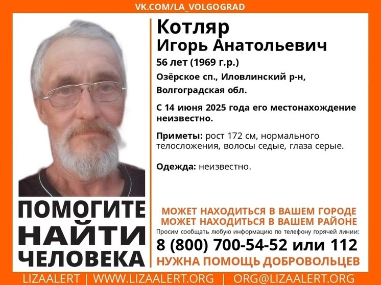 В Волгоградской области с 14 июня ищут пропавшего 56-летнего мужчину