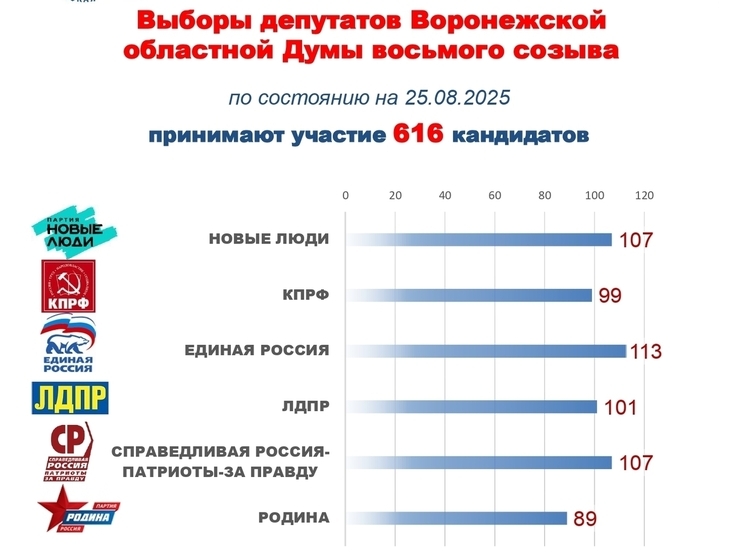 616 кандидатов участвуют в выборах депутатов Воронежской облдумы