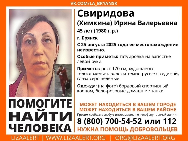 В Брянске ведутся поиски Ирины Свиридовой