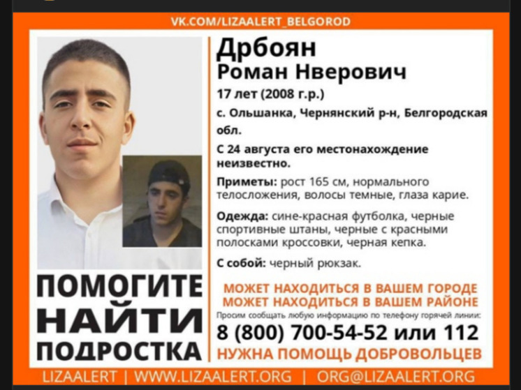 Белгородские волонтеры ищут 17-летнего парня из Ольшанки