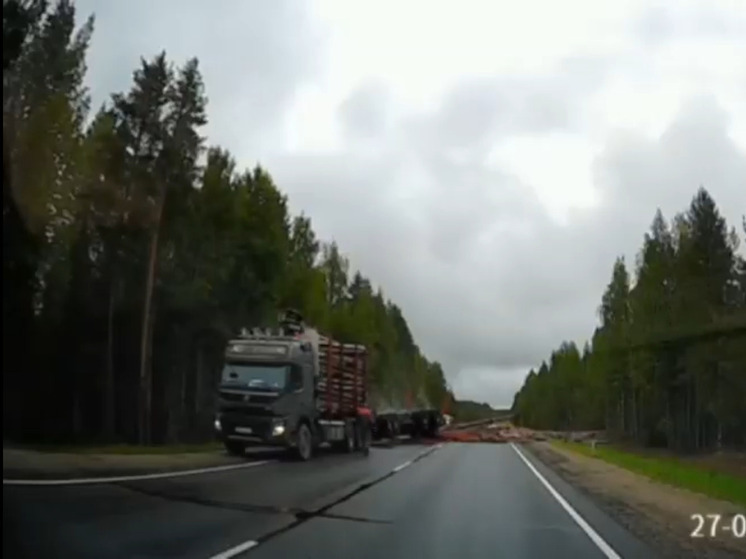 В Карелии на трассе перевернулся грузовик