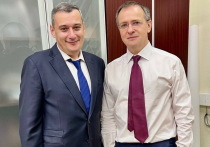 Временно исполняющий обязанности губернатора Курской области Александр Хинштейн встретился в Москве с помощником президента и председателем Российского военно-исторического общества Владимиром Мединским