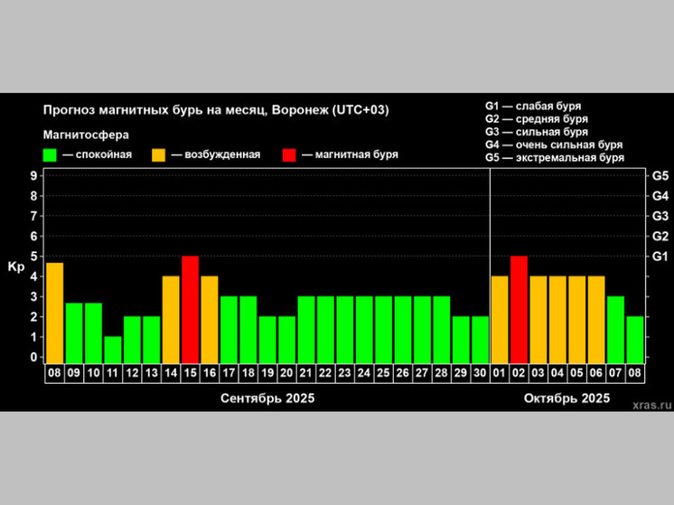 Ближайшая магнитная буря нагрянет в Воронежскую область 15 сентября