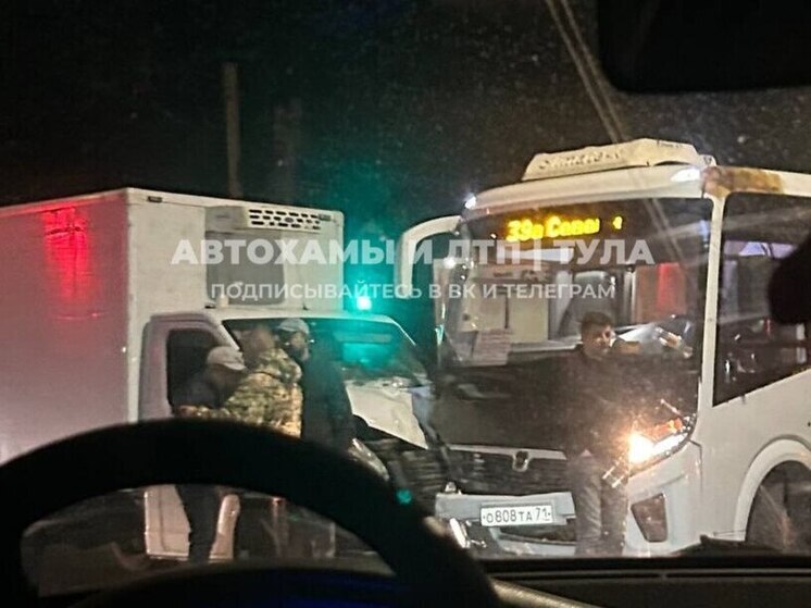 В Зареченском районе Тулы автобус смял нос грузовику