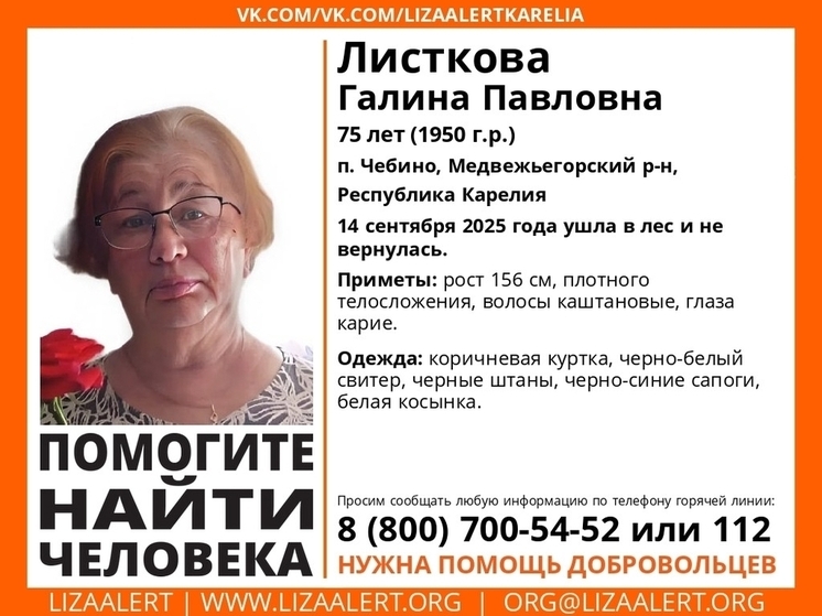 В Карелии пропала пожилая женщина