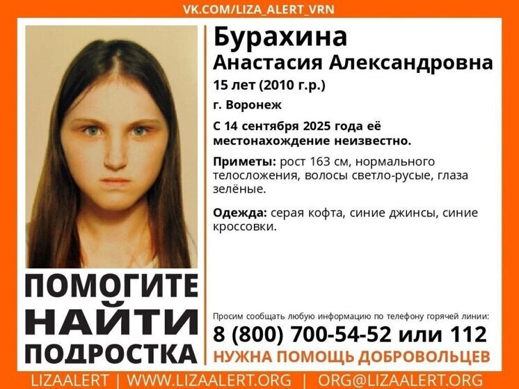 В Воронеже после выходных домой не вернулась 15-летняя школьница