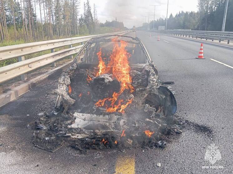 На М-11 в Тверской области вспыхнул автомобиль