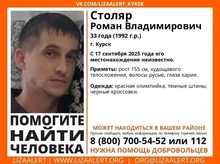 В Курске волонтеры объявили розыск 33-летнего Романа Столяра