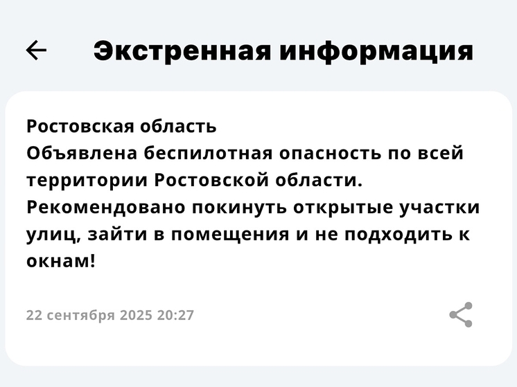 В Ростовской области объявили беспилотную опасность вечером 22 сентября