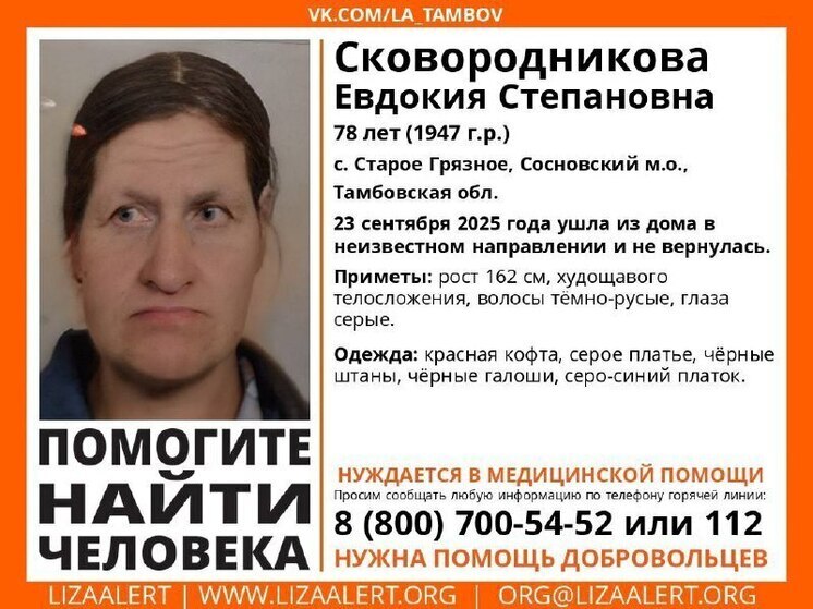 В Тамбовской области ищут пожилую женщину