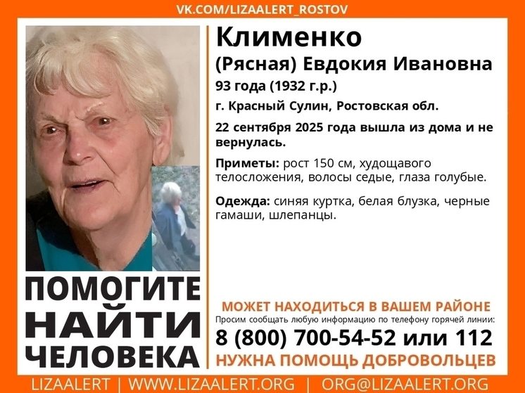 В Ростовской области автомобилистов попросили помочь в поисках 93-летней местной жительницы