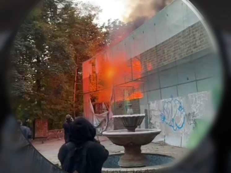 В парке Горького в Ростове полыхает заброшенное здание ресторана