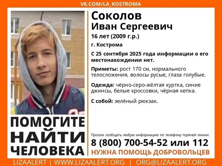 В Костроме ищут пропавшего 4 дня назад подростка