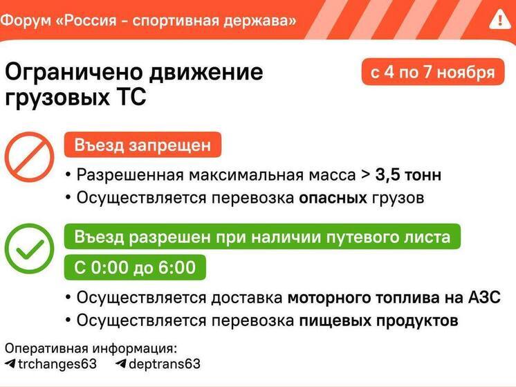 В Самаре ограничат движение грузовиков на время спортивного форума