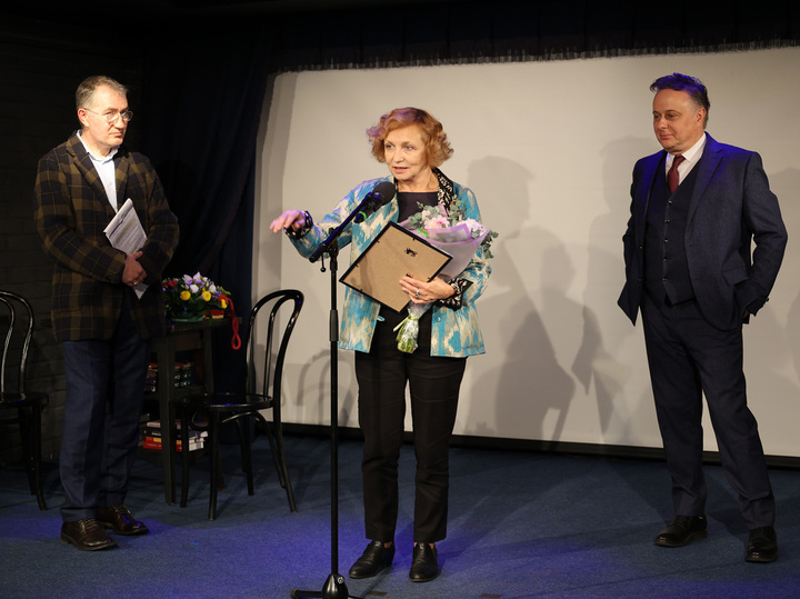 Grigory Zaslavsky, Marina Raykina, and Kirill Krok at the award ceremony