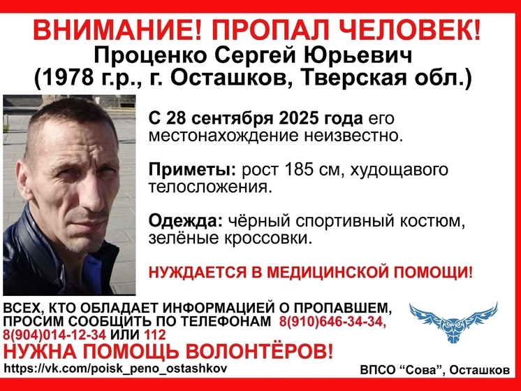 С конца сентября в Тверской области ищут пропавшего жителя Осташкова
