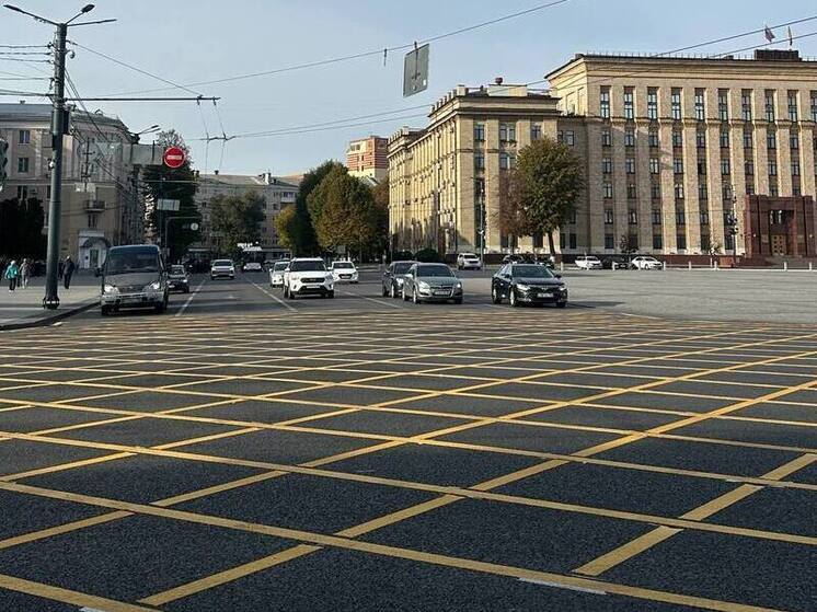 В Воронеже на площади Ленина теперь можно увидеть вафельную дорожную разметку