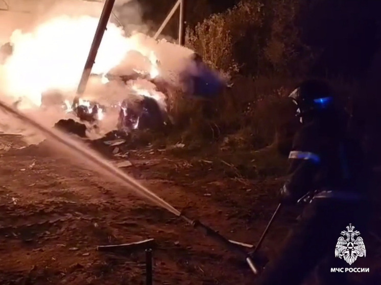 Пожарные тушат возгорание в ангаре с сеном под Тверью