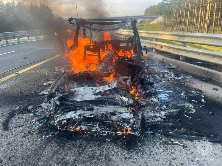 На скоростной трассе в Тверской области вспыхнул автомобиль