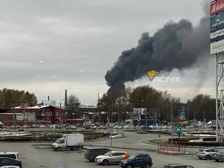 Пожарные тушат склад на левом берегу Новосибирска