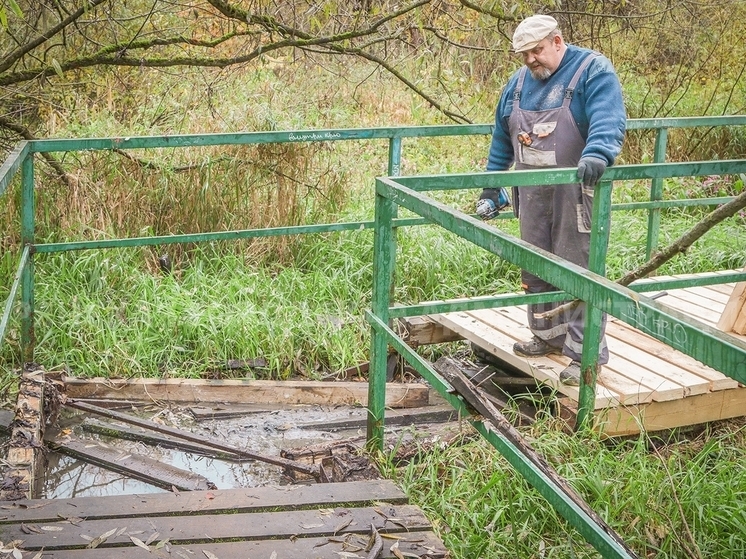 По просьбам жителей Брянска ремонтируют лестницу к роднику «Белый колодец»