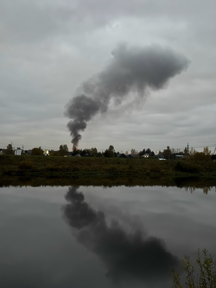 Сильный пожар в СНТ под Тверью: поднимается черный столб дыма