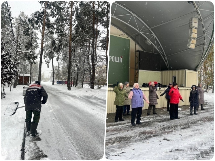 Парки Новосибирска оперативно очищают территории от последствий снегопада