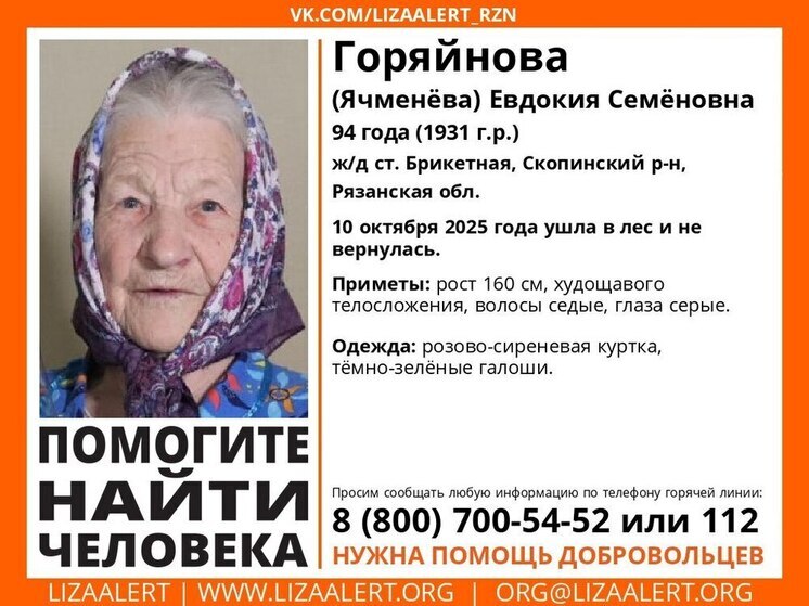 В Рязанской области разыскивают пропавшую в лесу 94-летнюю пенсионерку