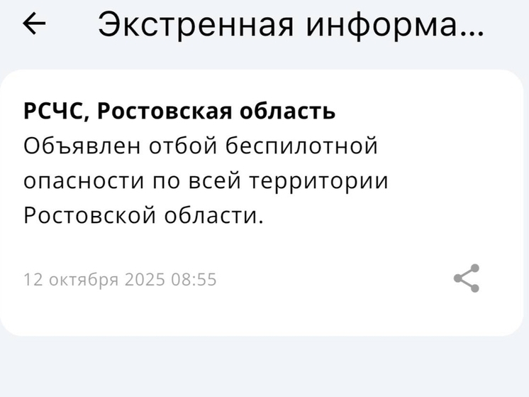 Спустя два часа в Ростовской области утром 12 октября отменили беспилотную опасность