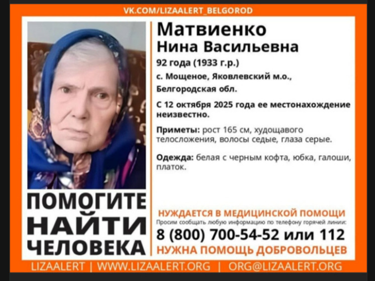 В Яковлевском округе пропала 92-летняя бабушка