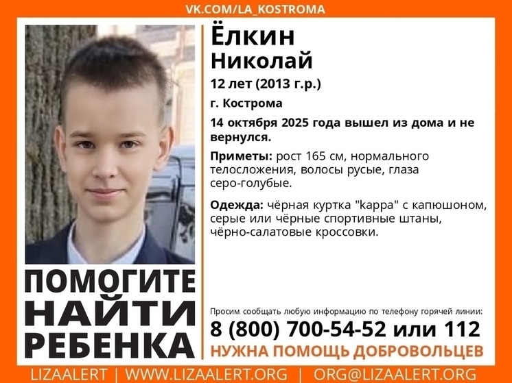 Костромской школьник ушел из дома и не вернулся