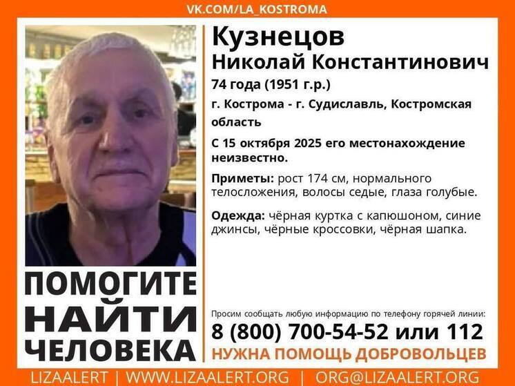В Костромской области разыскивают 74-летнего пенсионера