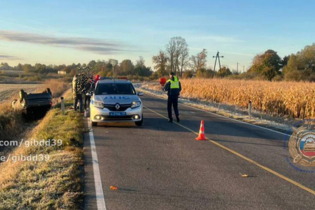 Под Краснознаменском женщина на машине вылетела в кювет и перевернулась