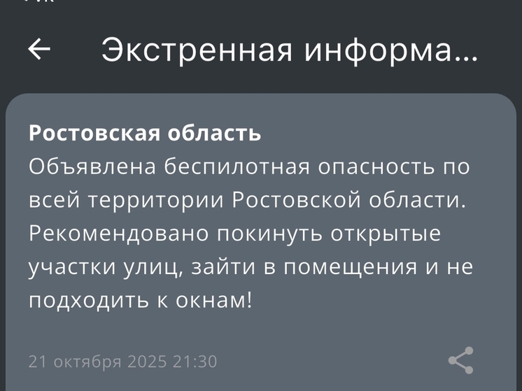 Беспилотную опасность вечером 21 октября объявили на Дону