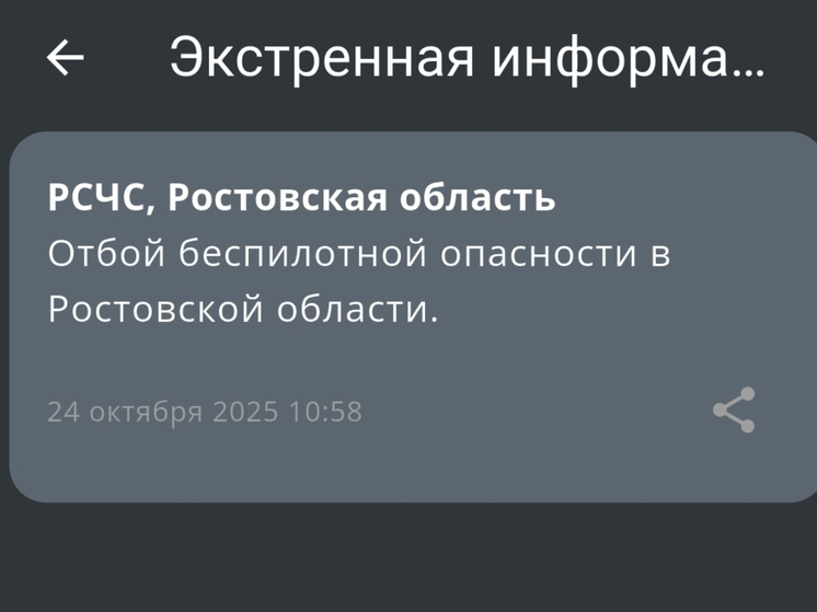 В Ростовской области объявлен отбой беспилотной опасности утром 24 октября