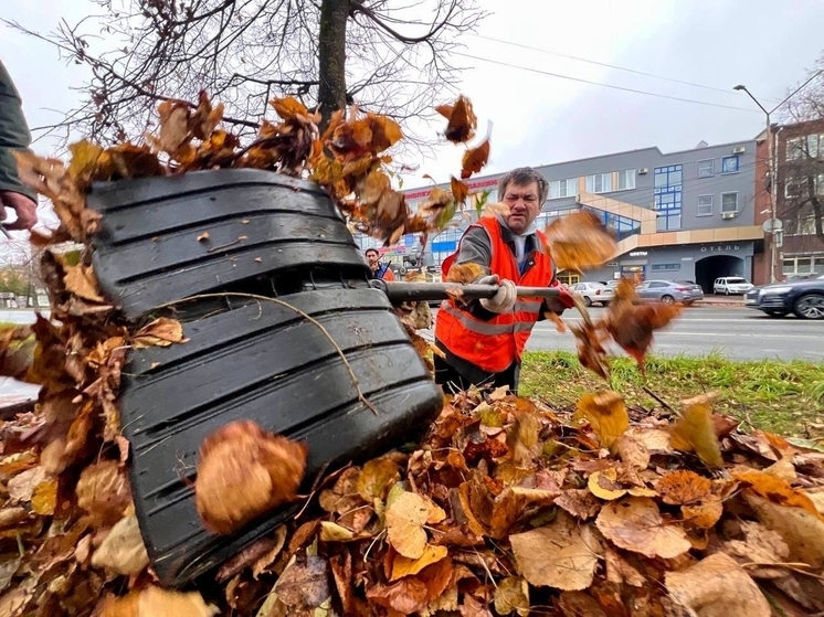 Коммунальные службы убирают улицы и парки Пскова