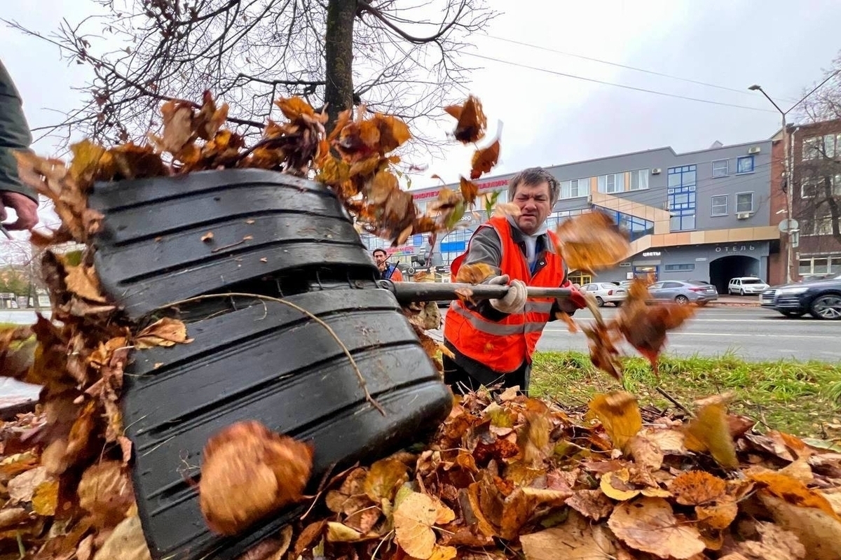 Коммунальные службы убирают улицы и парки Пскова