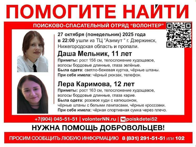 Двух девочек 11 и 12 лет ищут в Нижегородской области