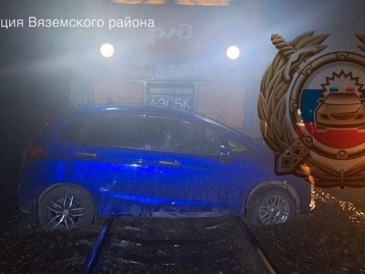 В Вяземском грузовой поезд сбил заглохший на переезде «Хонда Фит»