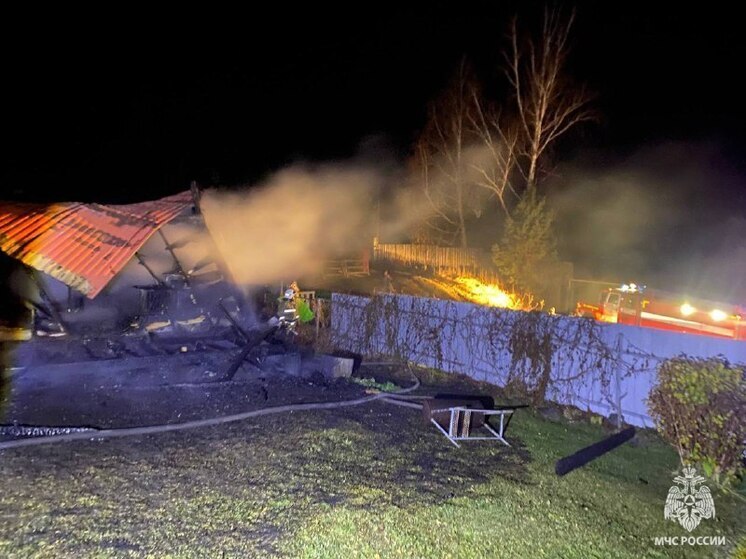 Огонь охватил хозпостройку в Республике Алтай