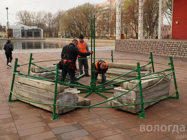 Новогоднюю ель монтируют в парке Ветеранов Вологды