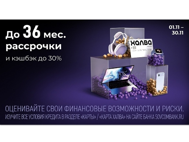 «Черная пятница с «Халвой» от Совкомбанка: розыгрыш 3 млн рублей, кэшбэк до 30%, рассрочка до 36 месяцев и подарки от партнеров